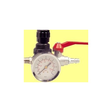 Pressure regulator with pressure gauge. 