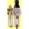 Pressure regulator with condensation discharge filter, complete with lubricator and pressure gauge. 