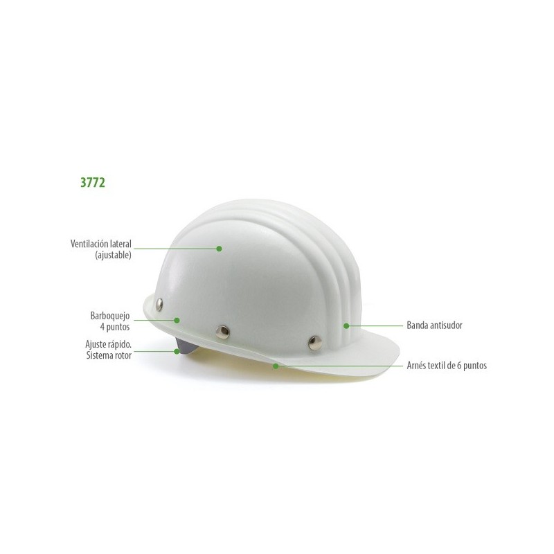 Casco 3772 blanco. Alta temperatura (Hasta 150ºC). Ajuste arnés ROTOR Casco 3772 blanco. Alta temperatura (Hasta 150ºC). Ajuste arnés ROTOR