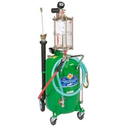 Waste oil drainer with transparent chamber, 65-litre wheel-mounted tank 