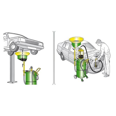 Recuperador aceite usado con bandeja lateral y depósito con carro de 90 l. 