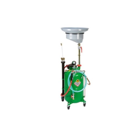 Air-operated oil drainer with transparent chamber, wheel-mounted 90-litre tank 