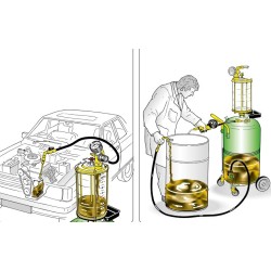 Recuperador/aspirador de aceite usado combinado con precámara transparente depósito con carro de 65 litros 