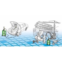 Hand-operated oil dispenser with wheel-mounted 24-litre tank