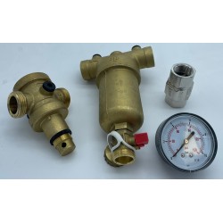 Kit filtro + regulador presión + manómetro + válvula antirretorno