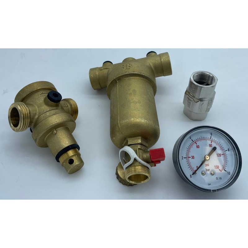 Kit filtro + regulador presión + manómetro + válvula antirretorno Kit filtro + regulador presión + manómetro + válvula antirretorno