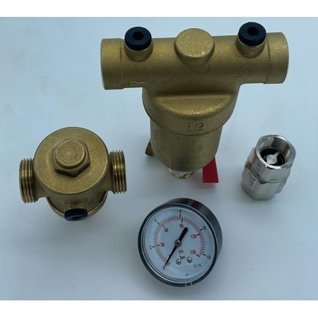 Kit filtro + regulador presión + manómetro + válvula antirretorno