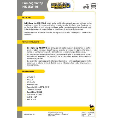 Eni i-Sigma top MS 15W-40, 20 L