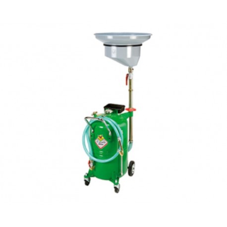 Waste oil drainers with side bowl and 65-litre wheel- mounted tank. 